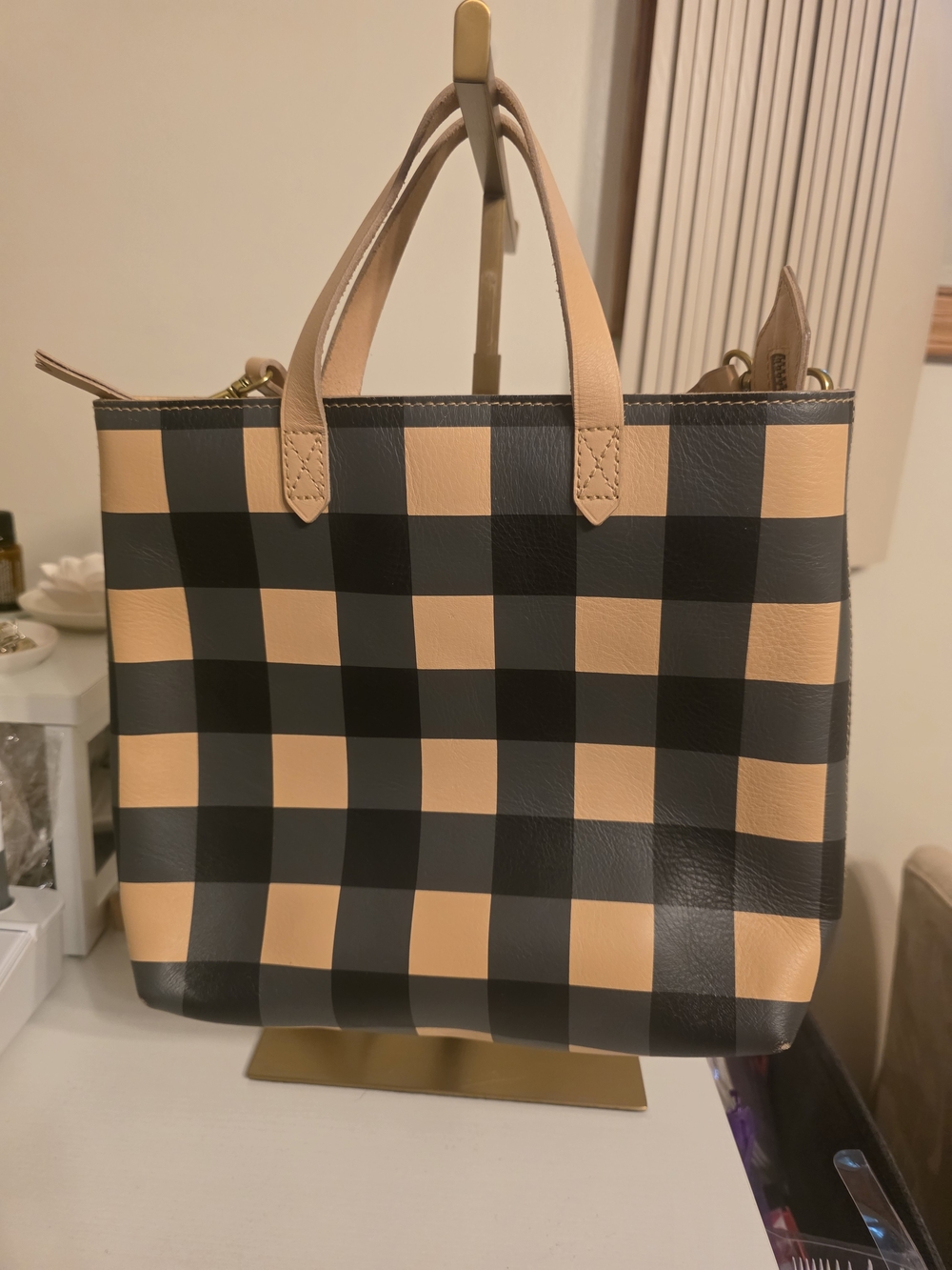 MADEWELL Women’s Black and Tan Check Tote Bag